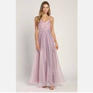 Lulu's Endlessly Angelic Lilac Purple Shiny Prom Homecoming Maxi Dress